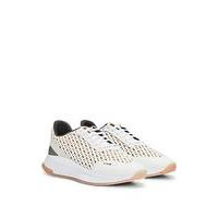Monogram-mesh lace-up trainers with suede trims, Hugo boss
