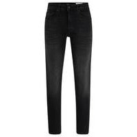 Tapered-fit jeans in black super-stretch denim, Hugo boss