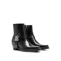 Ankle boots in leather with metallic stacked-logo trim, Hugo boss