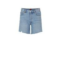 Regular-fit shorts in mid-blue distressed denim, Hugo boss