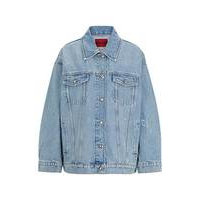 Oversized-fit jacket in mid-blue distressed denim, Hugo boss