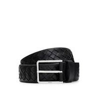 Woven-leather belt with logo buckle in polished hardware, Hugo boss