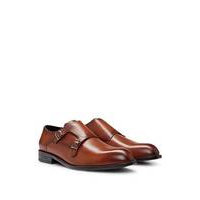 Double-monk shoes in smooth leather with branded buckles, Hugo boss