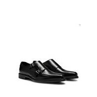Double-monk shoes in leather with logo, Hugo boss