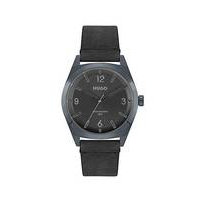 Grey-plated watch with black textured dial, Hugo boss