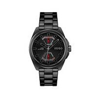 Angular black-plated watch with link bracelet, Hugo boss