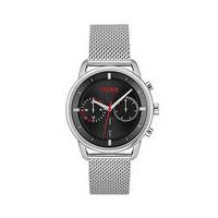 Stainless-steel watch with black dial and mesh bracelet, Hugo boss