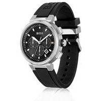 Chronograph watch with logo-embossed black strap, Hugo boss