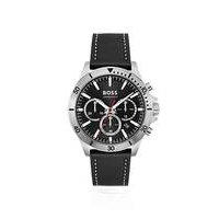 Multi-eye chronograph watch with black leather strap, Hugo boss