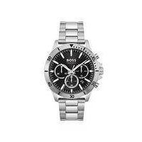 Black-dial chronograph watch with link bracelet, Hugo boss