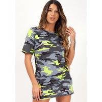 Camouflage Boyfriend Oversize T-shirt In Neon Green