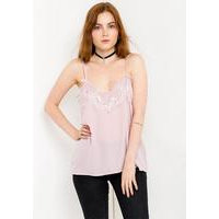 Lace Spaghetti Strap Top In Pink