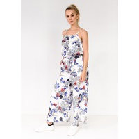 Floral Print Cami Wrap Strappy Jumpsuit In White