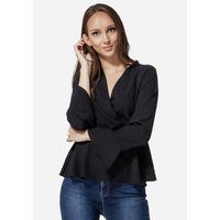 Nelli Wrap Up Long Sleeve Blouse In Black